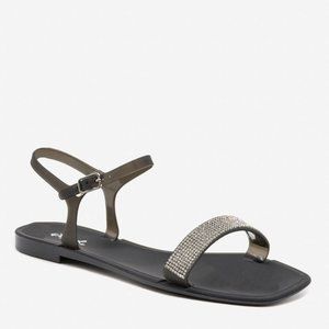 Qupid Women Shiny Rhinestone Bedazzled Jelly Ankle Strap Sandals -Black - Size 5